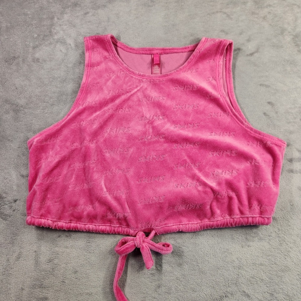 SKIMS Logo Velour Tie Tank Hot Pink Sleeveless Crop M Medium Drawstring Lounge